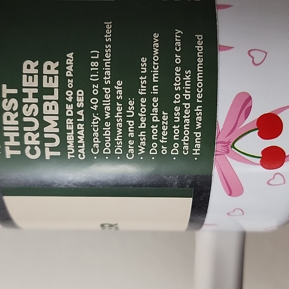 ✨️🍒🎀NWT THIRST CRUSHER TUMBLER / WITH PINK BOWS 🎀/ CHERRIES 🍒& 💓HEARTS - Picture 5 of 8